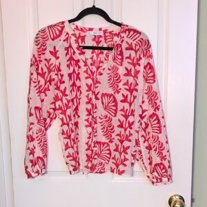 Mango Vibrant Red and Cream Patterned Blouse